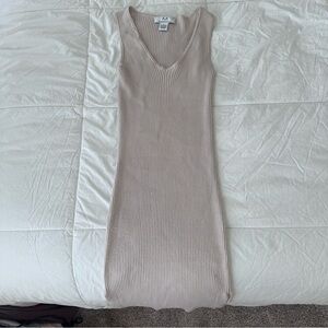 Magaschoni ribbed cream dress, midi style, size L